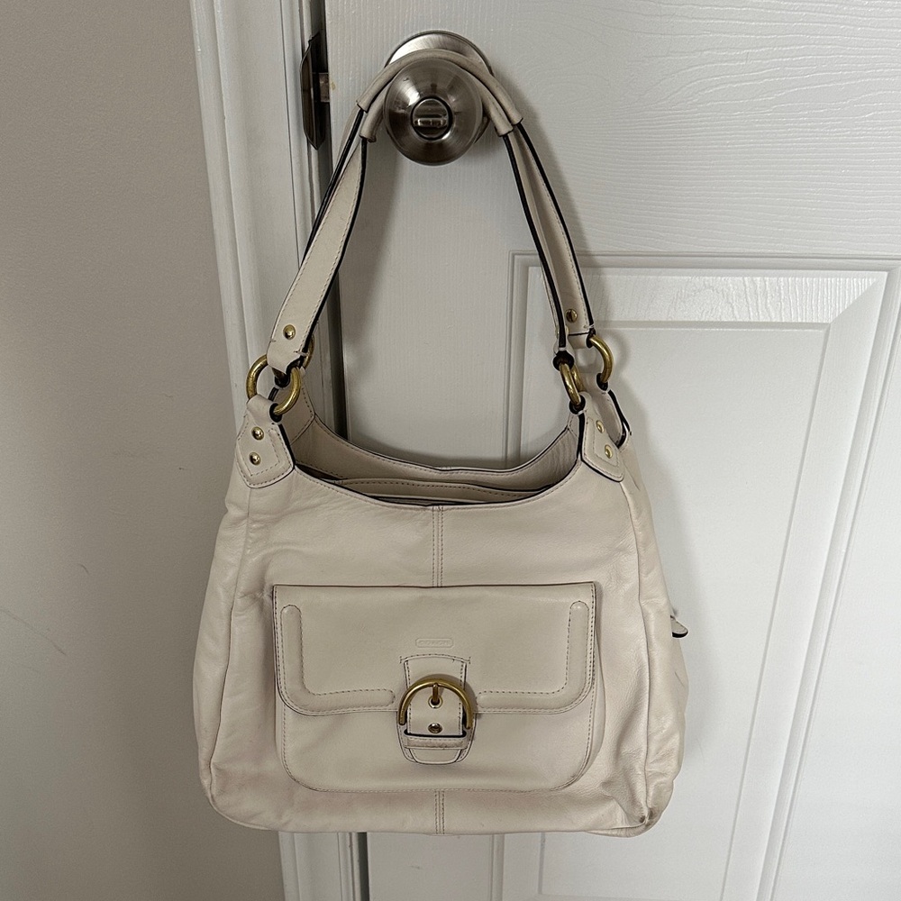 Coach F24686 Campbell Leather Triple Entry Hobo Shoulder Bag